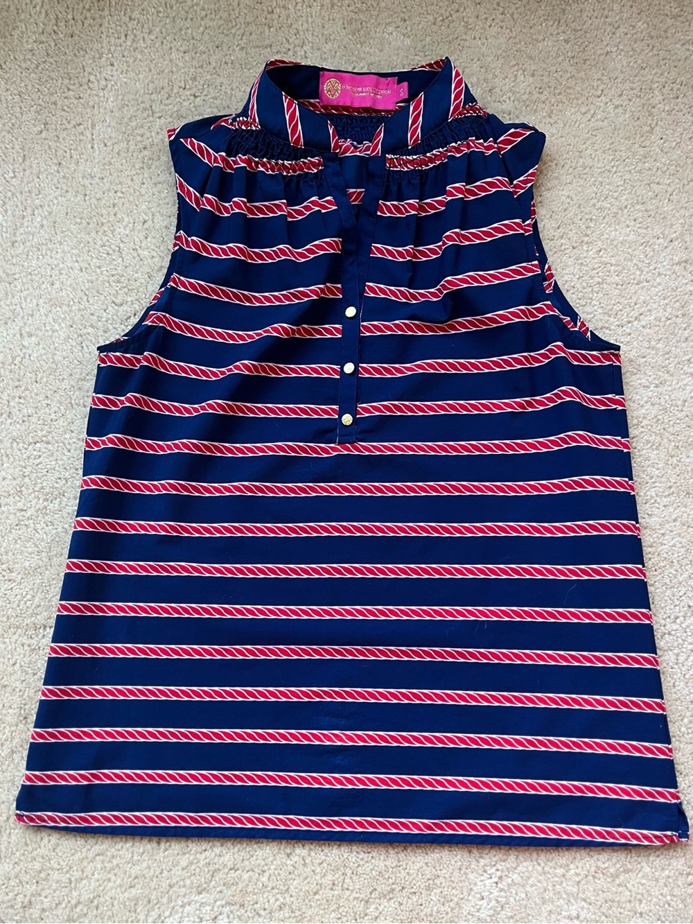Macbeth Collection Women’s Blue Red Nautical Sleeveless Blouse - Size S - EUC